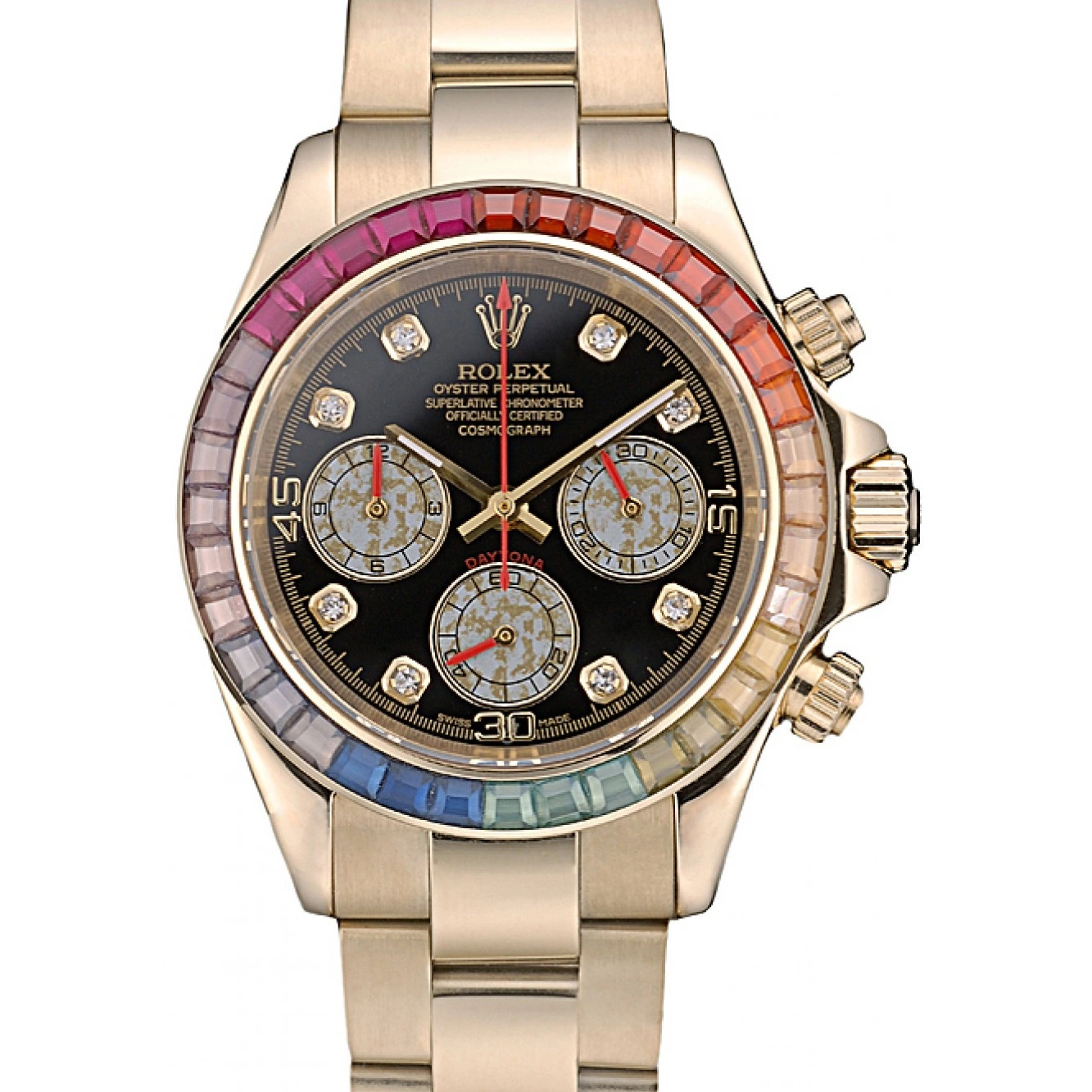 Rolex copies cheap Crystals Cosmograph Gold Rolex Black Rainbow Rose Strap Daytona Bezel Dial 80251 0817